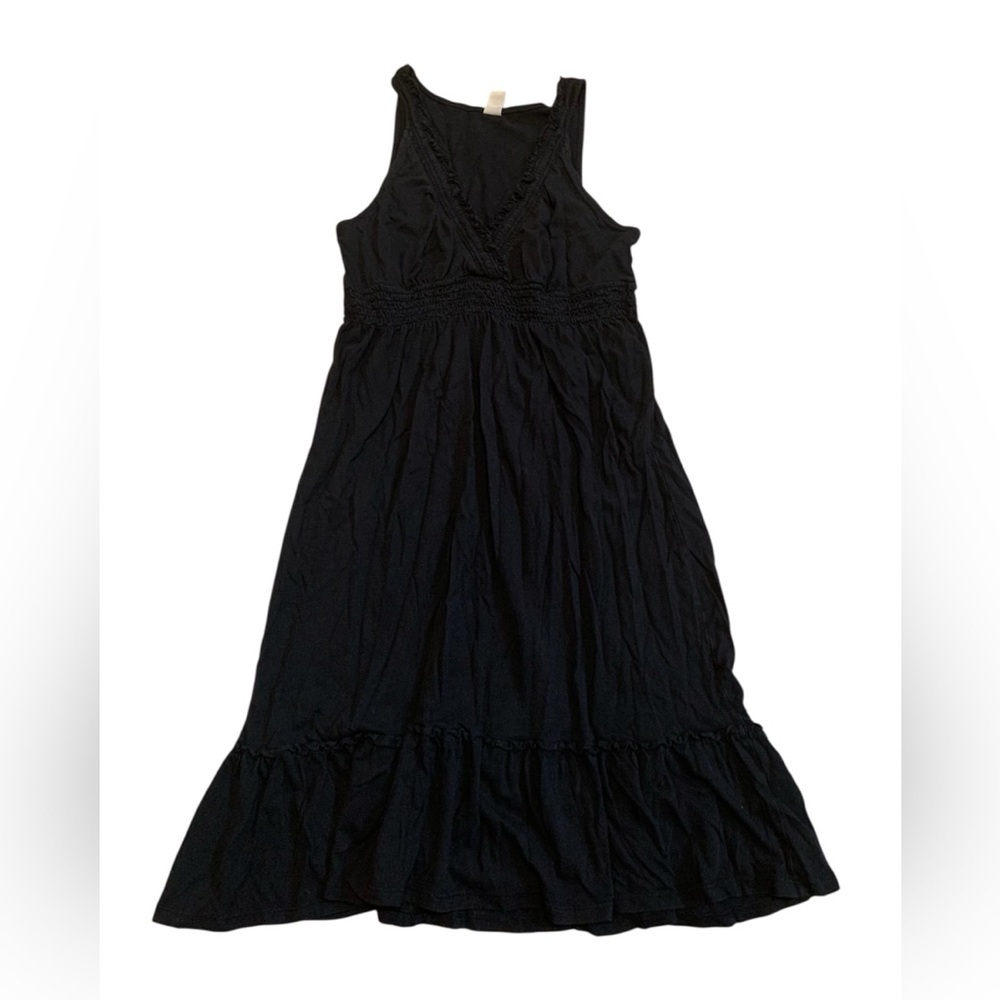 💜 Old Navy Black V-Neck Ruffle Maxi Dress Smocked Waist S